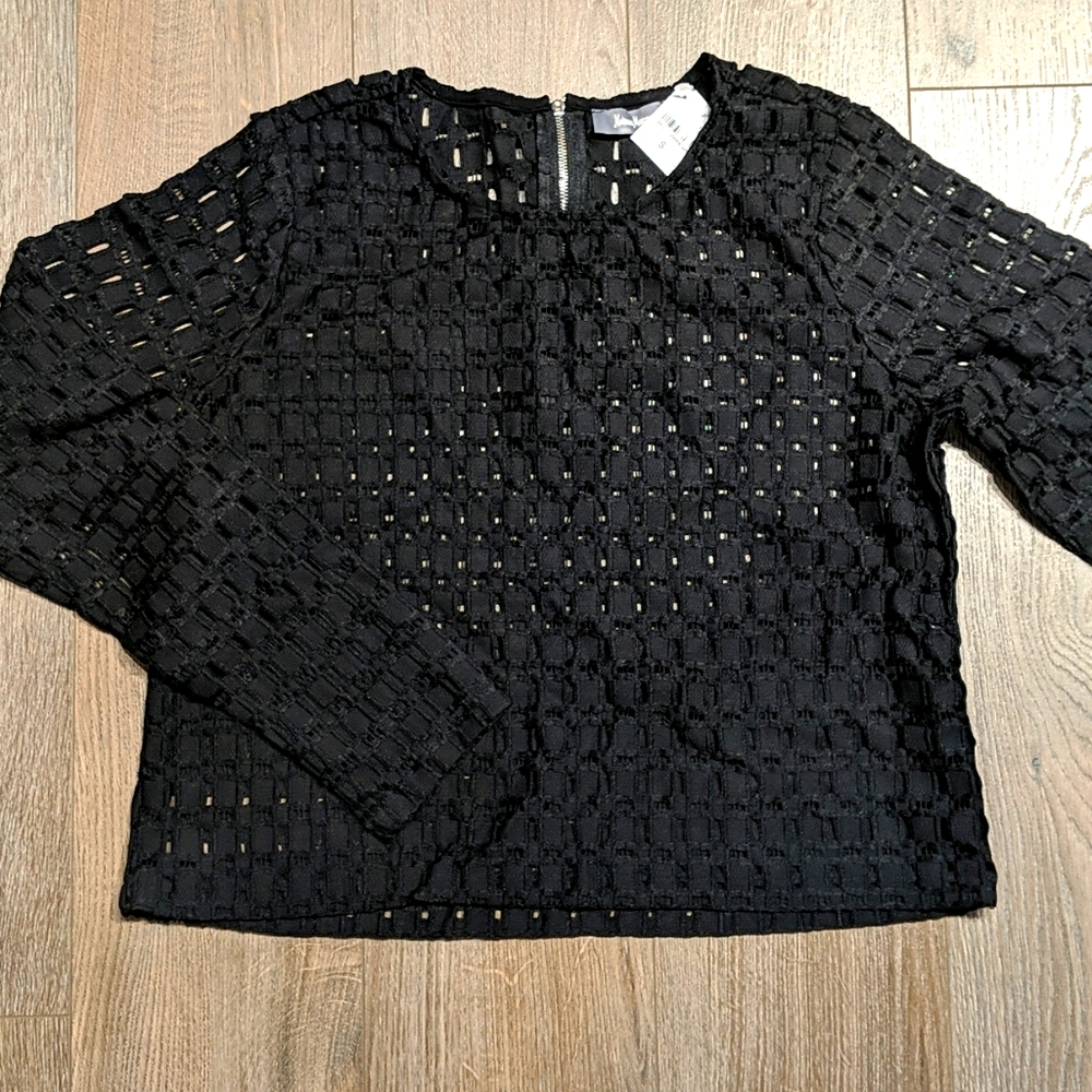 Black crochet lace top neiman marcus S NWT